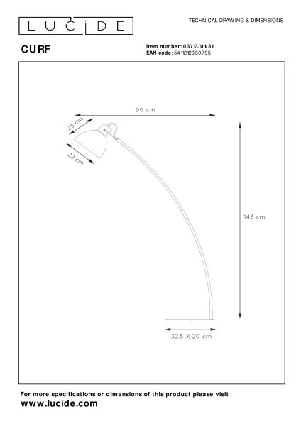 Lucide CURF - Lampadaire / lampe de lecture - 1xE27 - Blanc - TECHNISCH